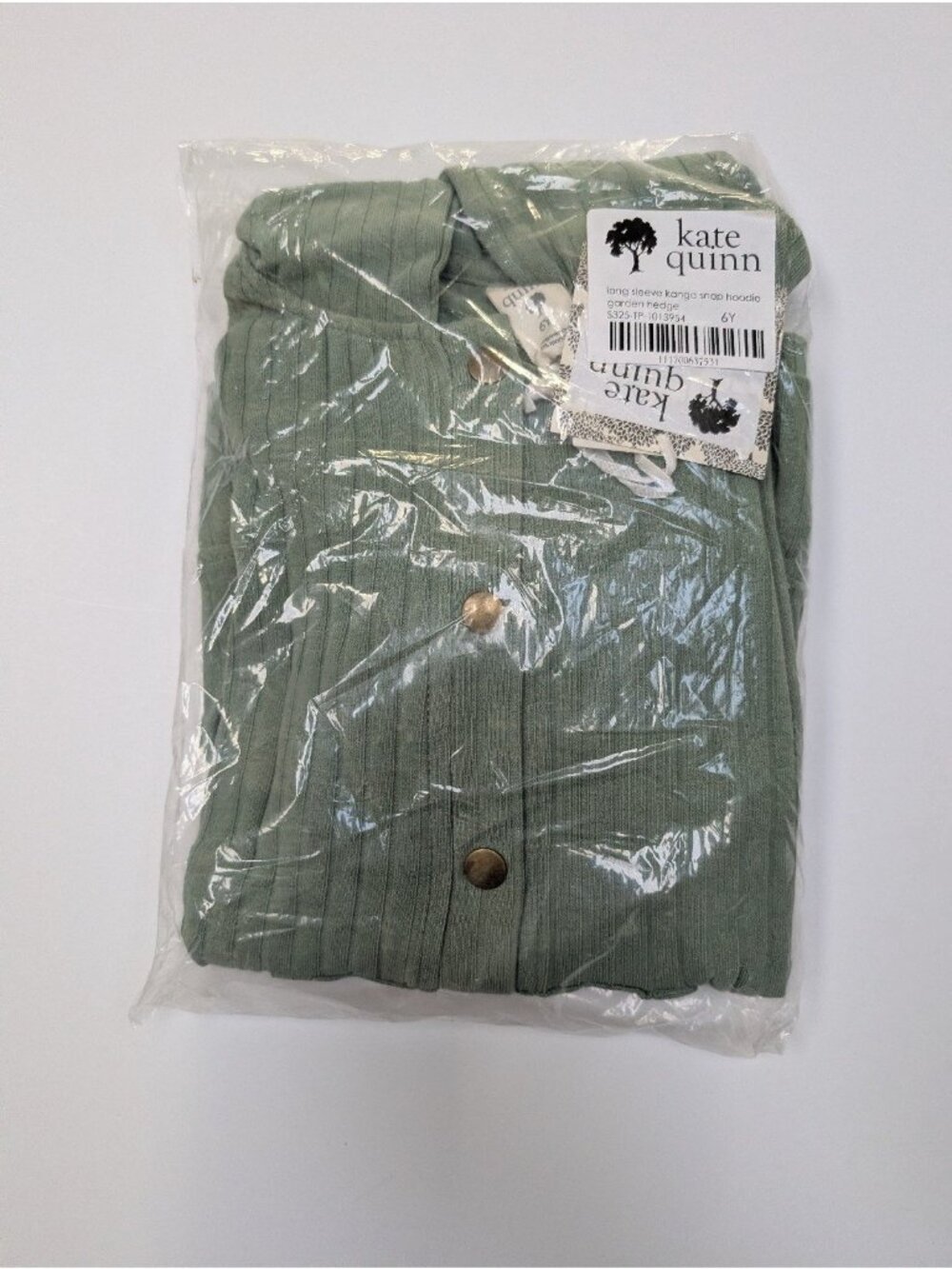 Kate Quinn Organic Cotton Wide Rib Kanga Snap Hoodie Garden Hedge Green 6Y